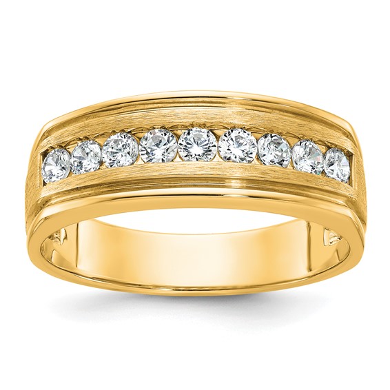IBGoodman 14k Men's Polished Brushed and Grooved 9-Stone 1/2 Carat A Quality Diamond Ring