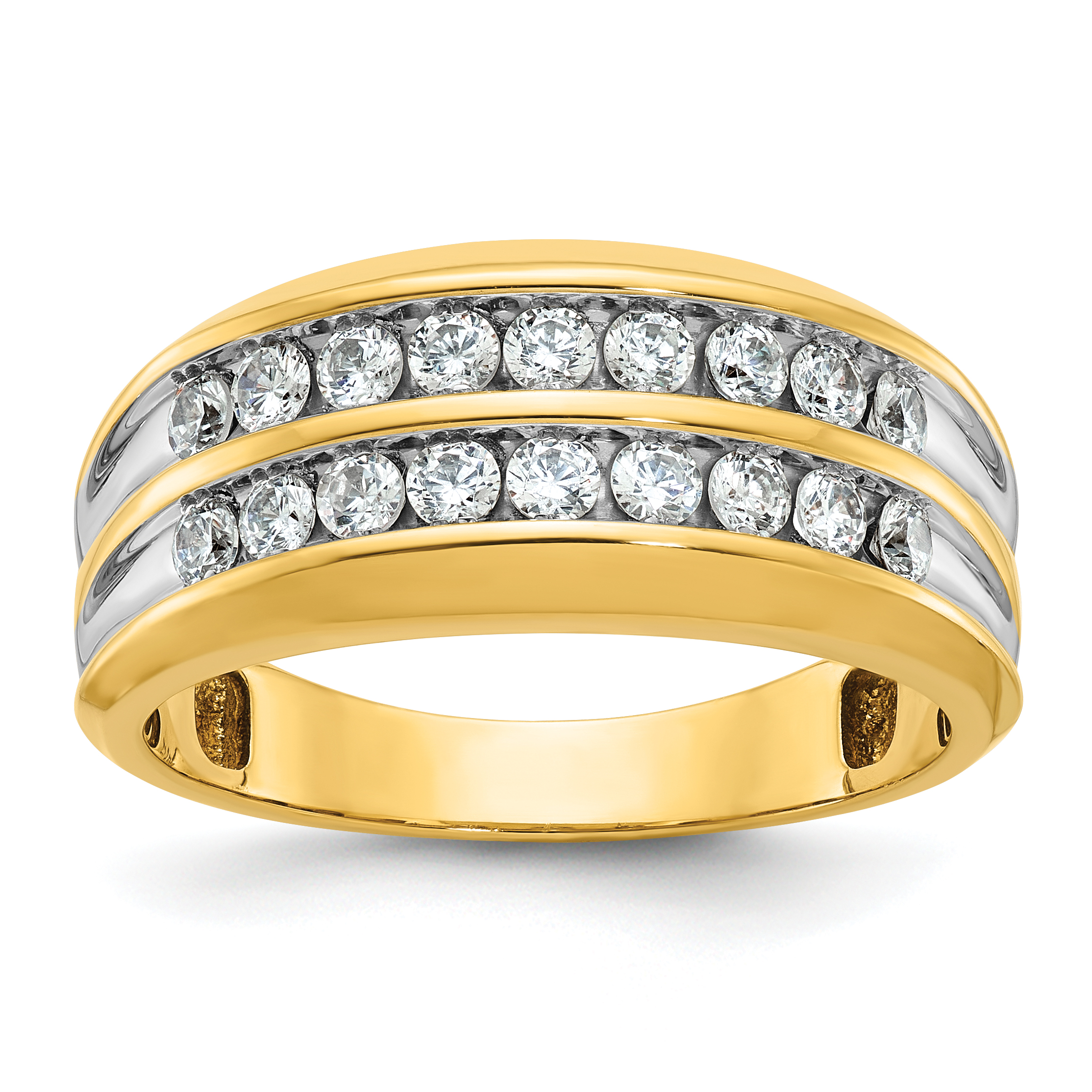 IBGoodman 10k with White Rhodium Men's Polished Two-Row 3/4 Carat A Quality Diamond Ring (B64212-0YA)