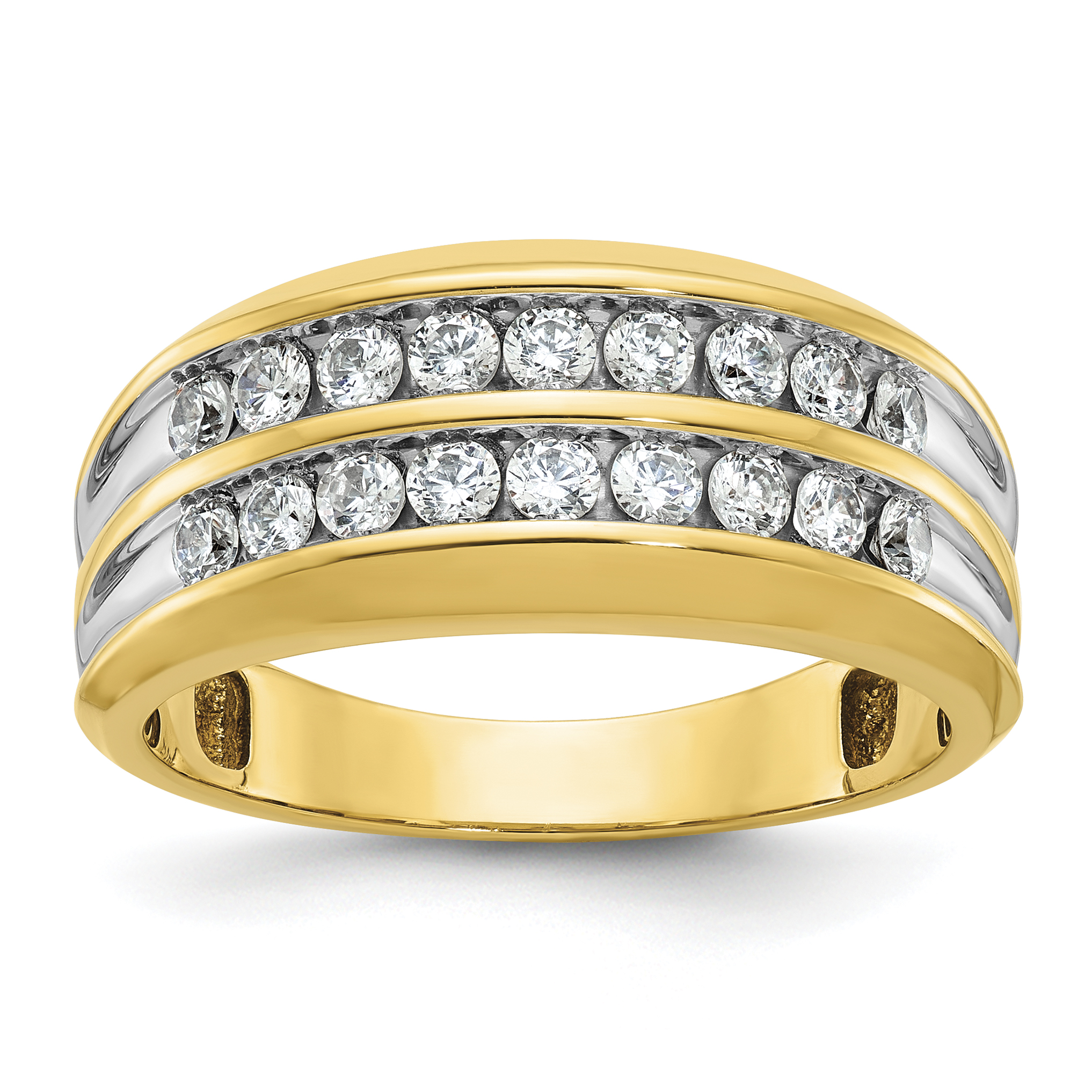 IBGoodman 14k with White Rhodium Men's Polished Two-Row 3/4 Carat AA Quality Diamond Ring (B64212-4YAA)