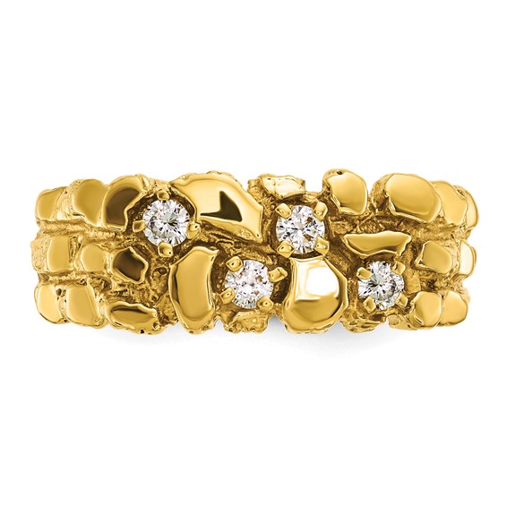 14k IBGoodman Men's Polished Nugget Textured Lab Grown Diamond VS+ F+ Ring