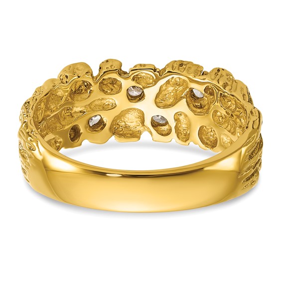 14k IBGoodman Men's Polished Nugget Textured Lab Grown Diamond VS+ F+ Ring