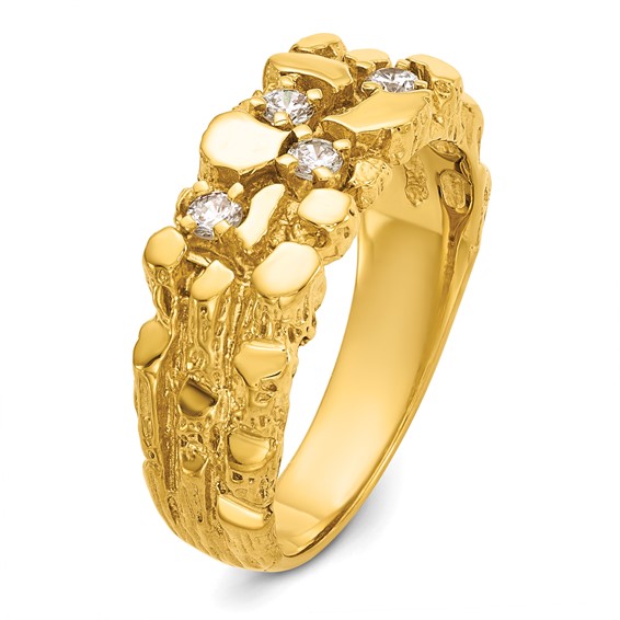 14k IBGoodman Men's Polished Nugget Textured Lab Grown Diamond VS+ F+ Ring