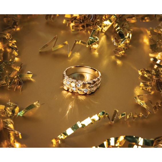 14k IBGoodman Men's Polished Nugget Textured Lab Grown Diamond VS+ F+ Ring