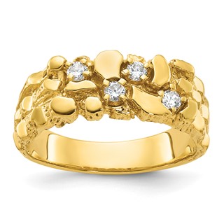 14k IBGoodman Men's Polished Nugget Textured Lab Grown Diamond VS+ F+ Ring