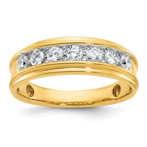 IBGoodman 14K Yellow Gold 1 Carat Lab Grown Diamond VS SI+ G+ Seven Stone Complete Polished Men's Ring
