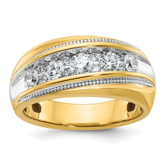 IBGoodman 14k with White Rhodium Men's Polished and Milgrain 1 Carat BB Quality Diamond Ring
