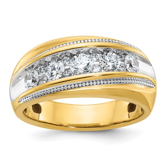 IBGoodman 14k with White Rhodium Men's Polished and Milgrain 1 Carat A Quality Diamond Ring