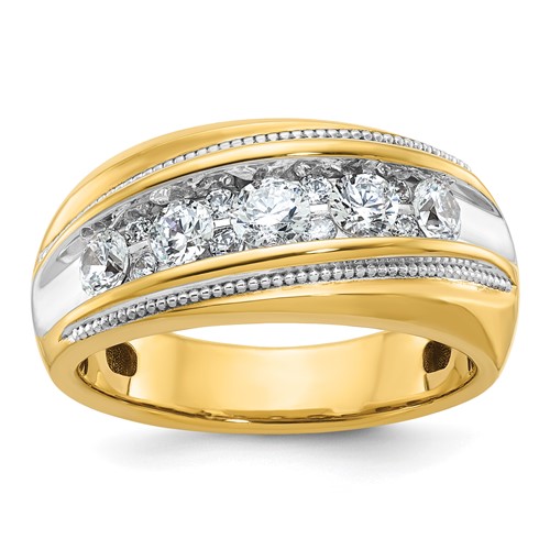IBGoodman 14K Ring with White Rhodium 1 Carat Lab Grown Diamond VS SI+ G+ Complete Polished and Milgrain Men's