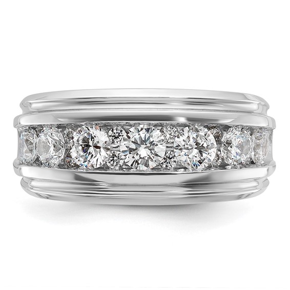 IBGoodman 14k White Gold Men's Polished and Grooved 1 3/4 Carat AA Quality Diamond Ring