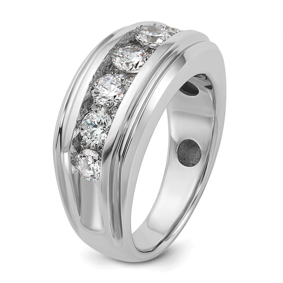IBGoodman 14k White Gold Men's Polished and Grooved 1 3/4 Carat AA Quality Diamond Ring