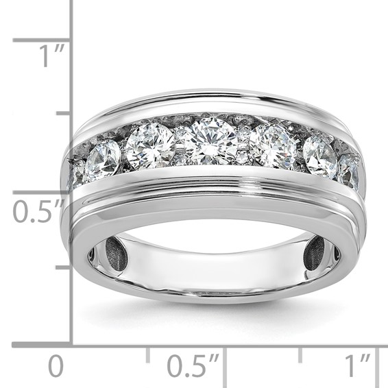 IBGoodman 14k White Gold Men's Polished and Grooved 1 3/4 Carat AA Quality Diamond Ring