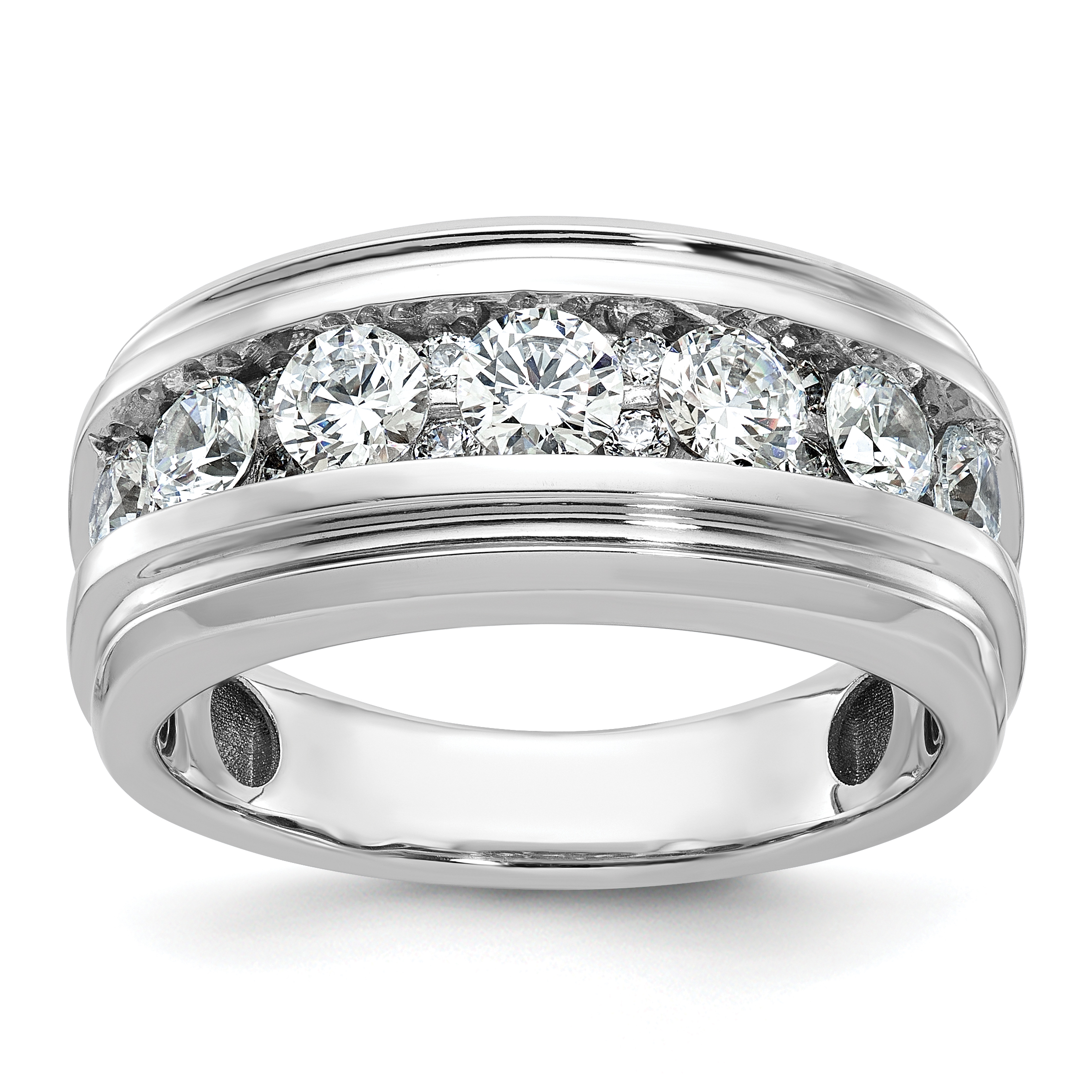 IBGoodman 14k White Gold Men's Polished and Grooved 1 3/4 Carat AA Quality Diamond Ring (B64228-4WAA)