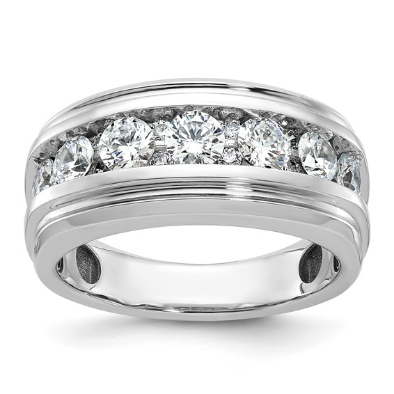 IBGoodman 14k White Gold Men's Polished and Grooved 1 3/4 Carat AA Quality Diamond Ring