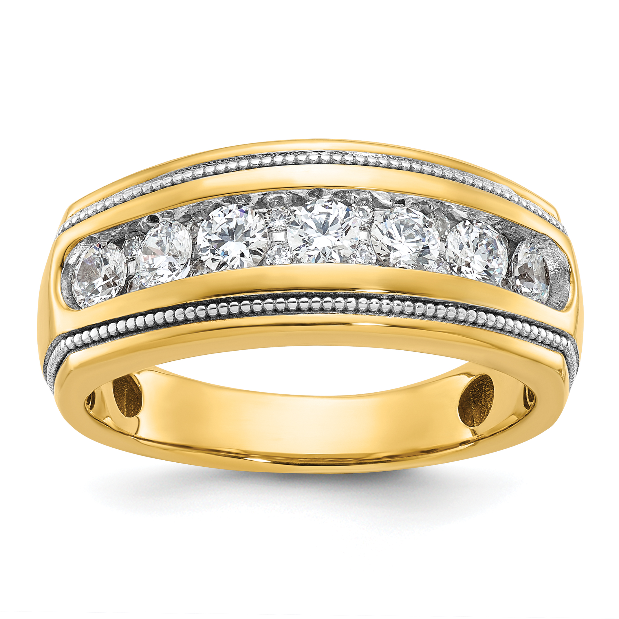 IBGoodman 14k with White Rhodium Men's Polished and Milgrain 1 Carat AA Quality Diamond Ring (B64229-4YAA)