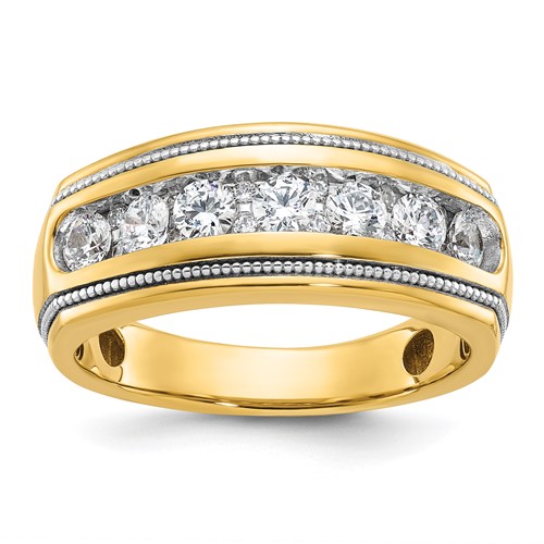 IBGoodman 14K Ring with White Rhodium 1.20 Carat Lab Grown Diamond VS SI+ G+ Complete Polished and Milgrain Men's