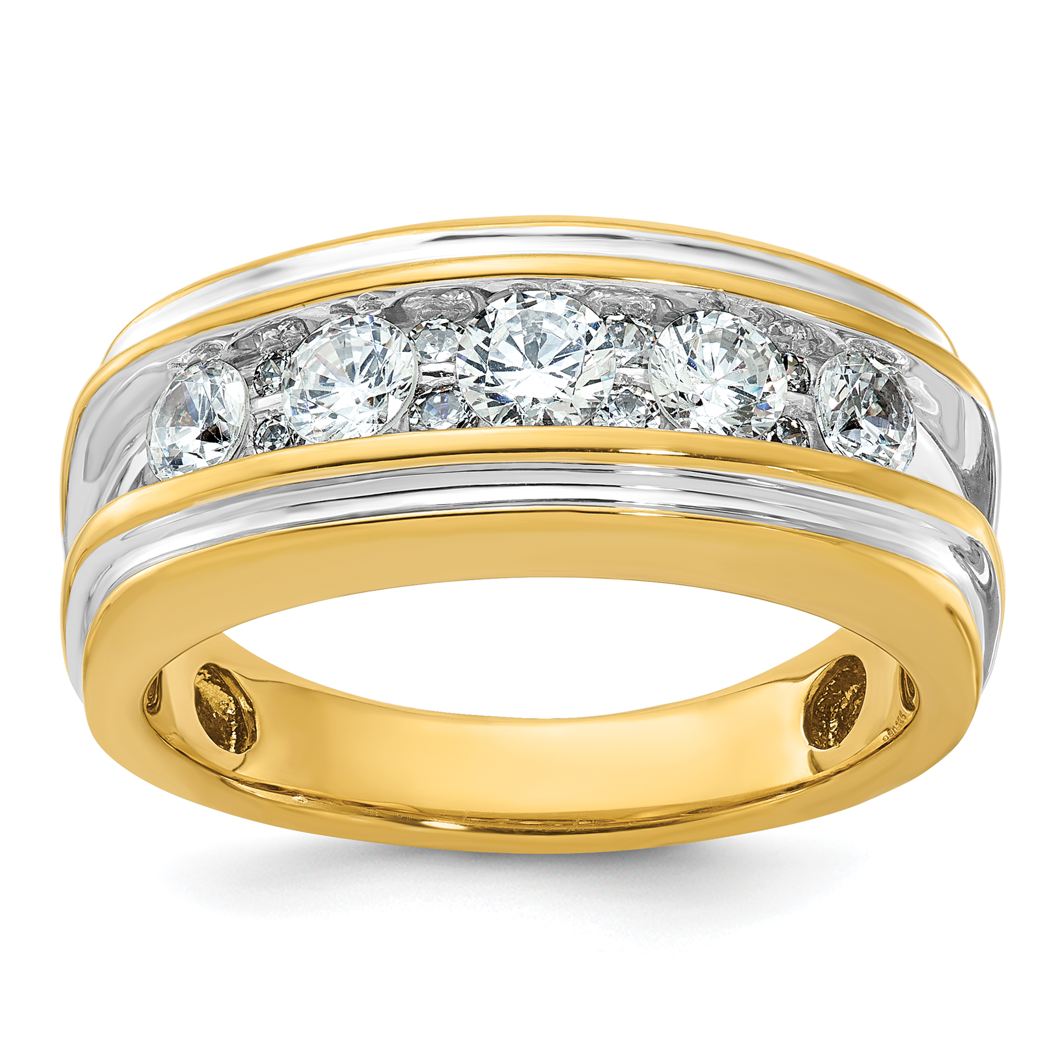 IBGoodman 14k with White Rhodium Men's Polished and Grooved 1 Carat AA Quality Diamond Ring (B64234-4YAA)