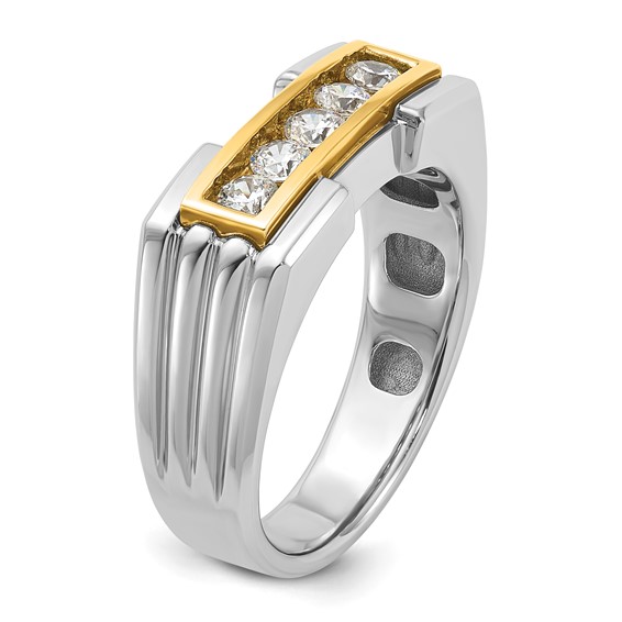 IBGoodman 14k Two-tone Men's Polished and Grooved 5-Stone 1/2 Carat A Quality Diamond Ring