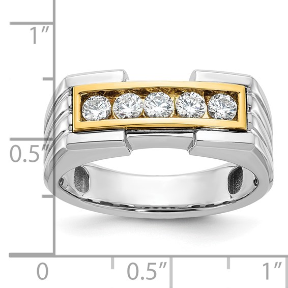 IBGoodman 14k Two-tone Men's Polished and Grooved 5-Stone 1/2 Carat A Quality Diamond Ring