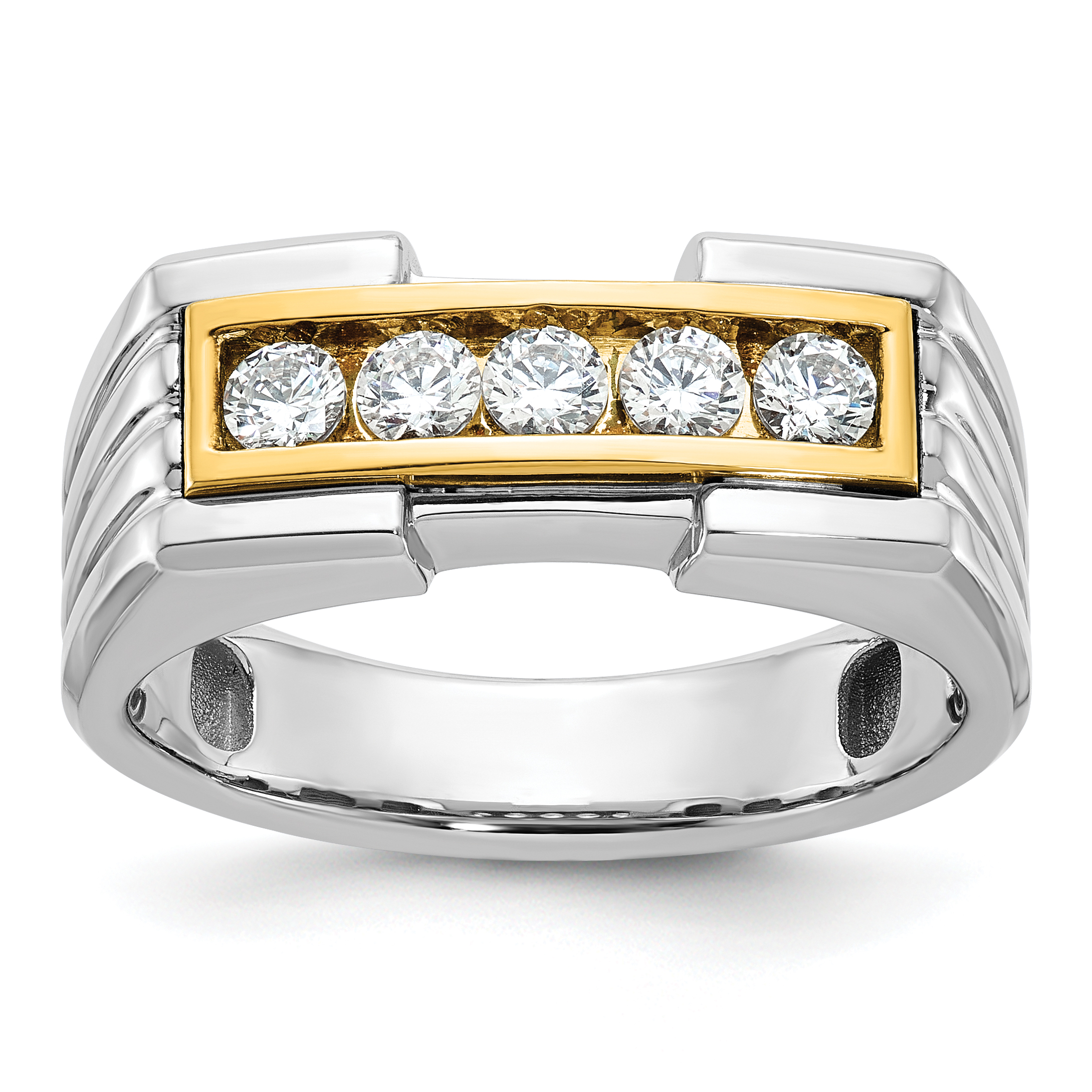 IBGoodman 14k Two-tone Men's Polished and Grooved 5-Stone 1/2 Carat AA Quality Diamond Ring (B64236-4WYAA)