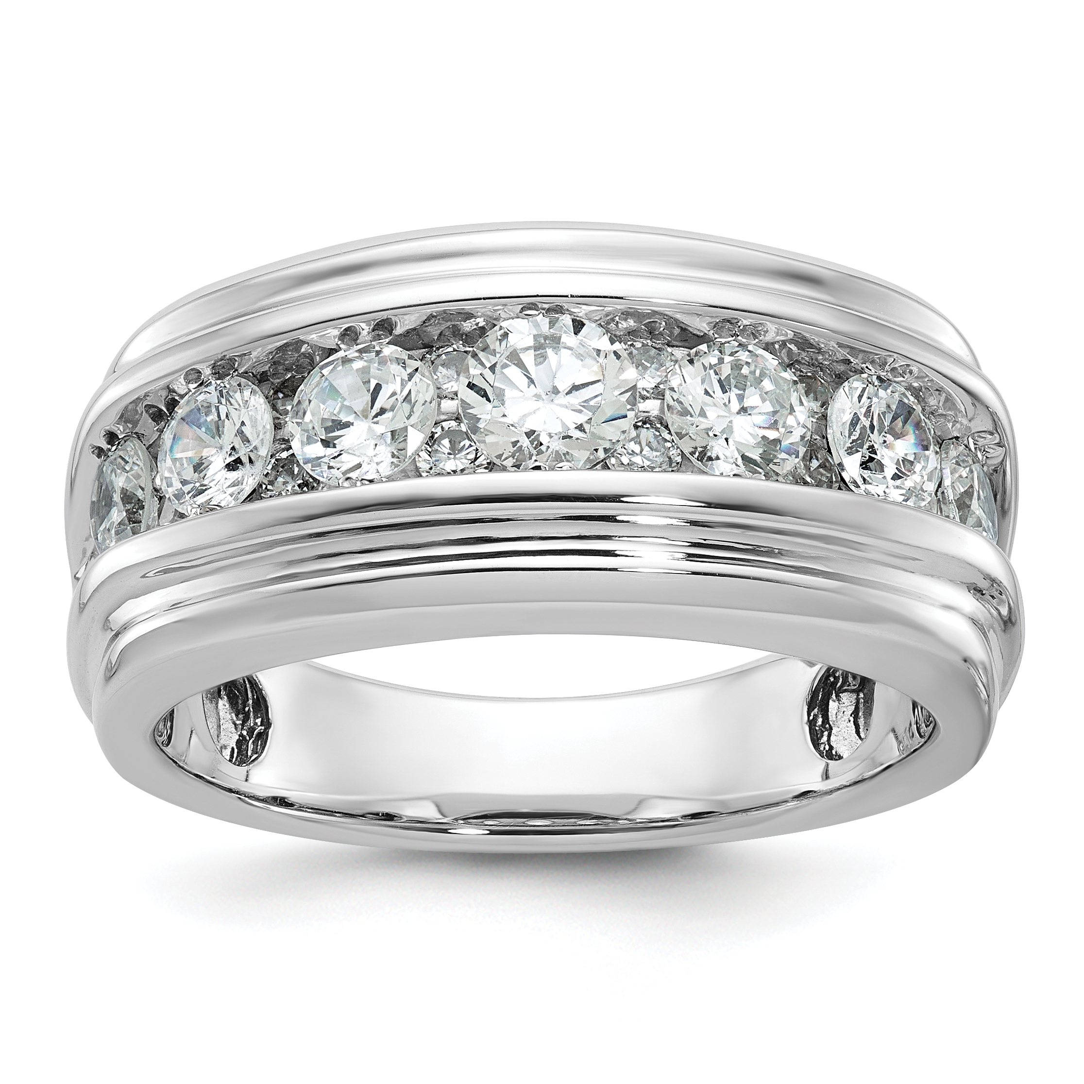 IBGoodman 14k White Gold Men's Polished and Grooved 2 Carat AA Quality Diamond Ring (B64238-4WAA)