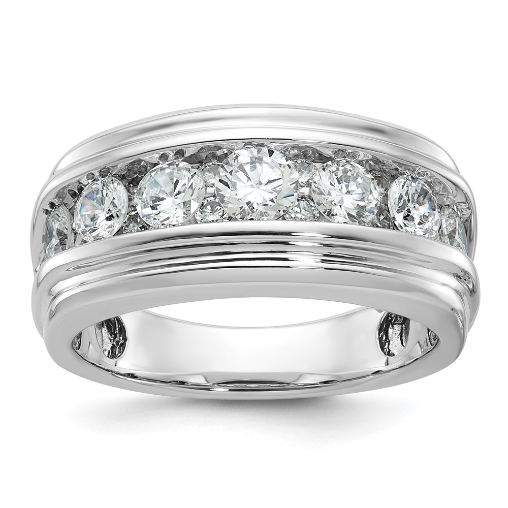 IBGoodman 14k White Gold Men's Polished and Grooved 2 Carat AA Quality Diamond Ring (B64238-4WAA)