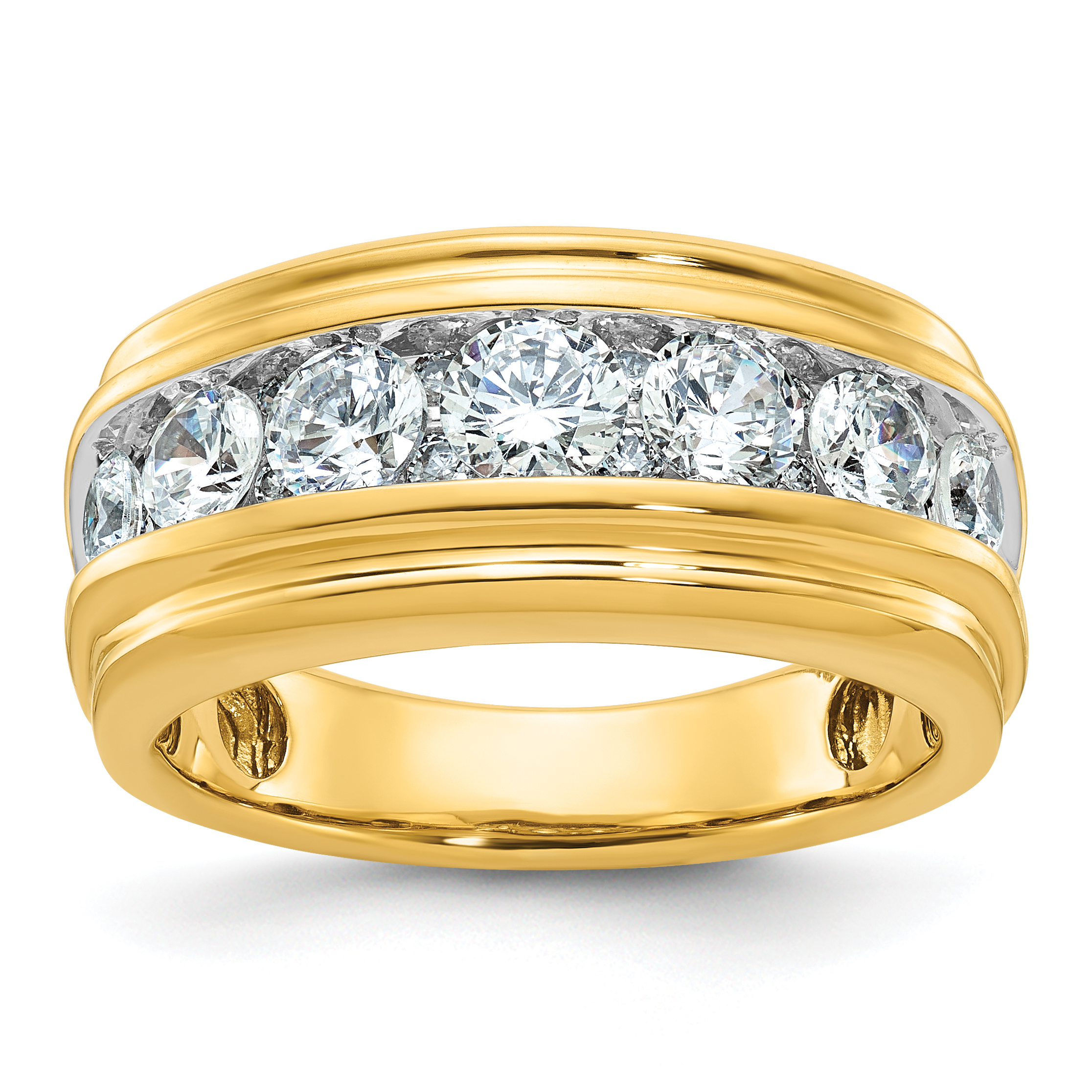 IBGoodman 14k with White Rhodium Men's Polished and Grooved 2 Carat AA Quality Diamond Ring (B64238-4YAA)