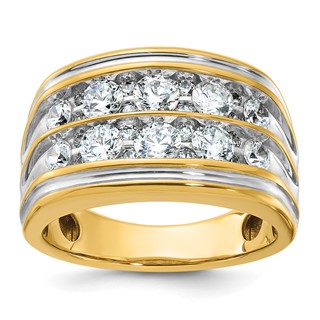 IBGoodman 14k with White Rhodium Men's Polished and Grooved 2-Row 2 Carat A Quality Diamond Ring
