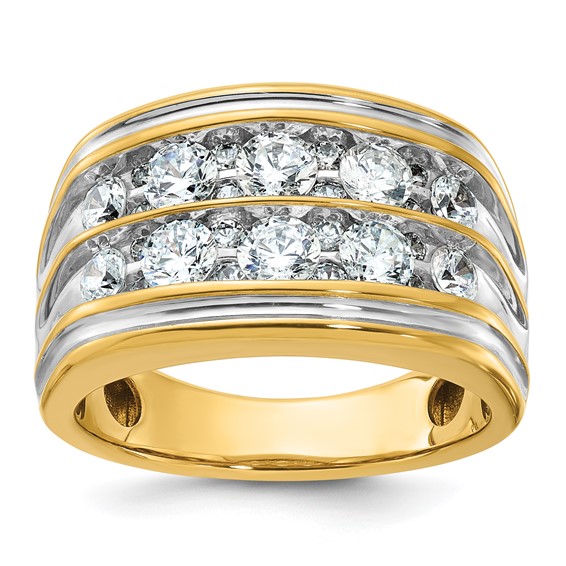 IBGoodman 14k with White Rhodium Men's Polished and Grooved 2-Row 2 Carat A Quality Diamond Ring