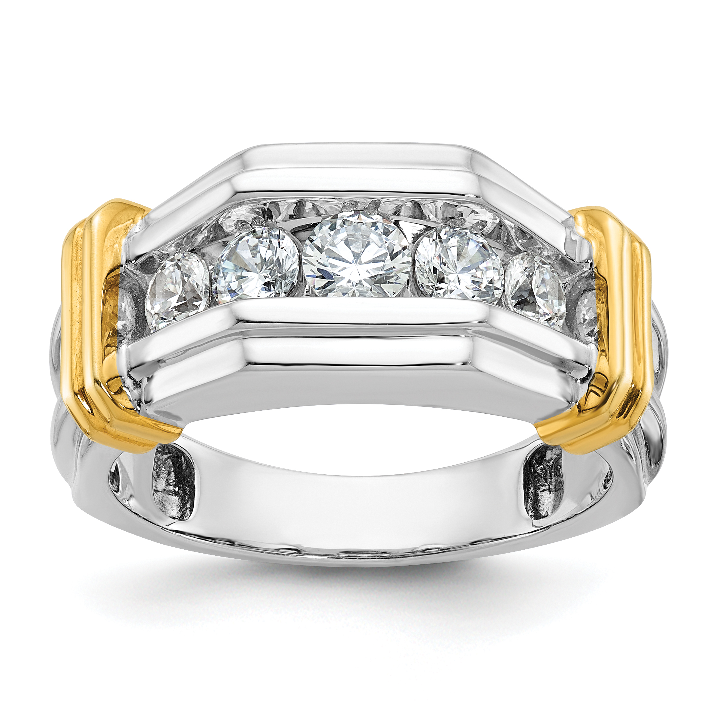 IBGoodman 14k Two-tone Men's Polished and Grooved 5-Stone 1 Carat AA Quality Diamond Ring (B64254-4WYAA)