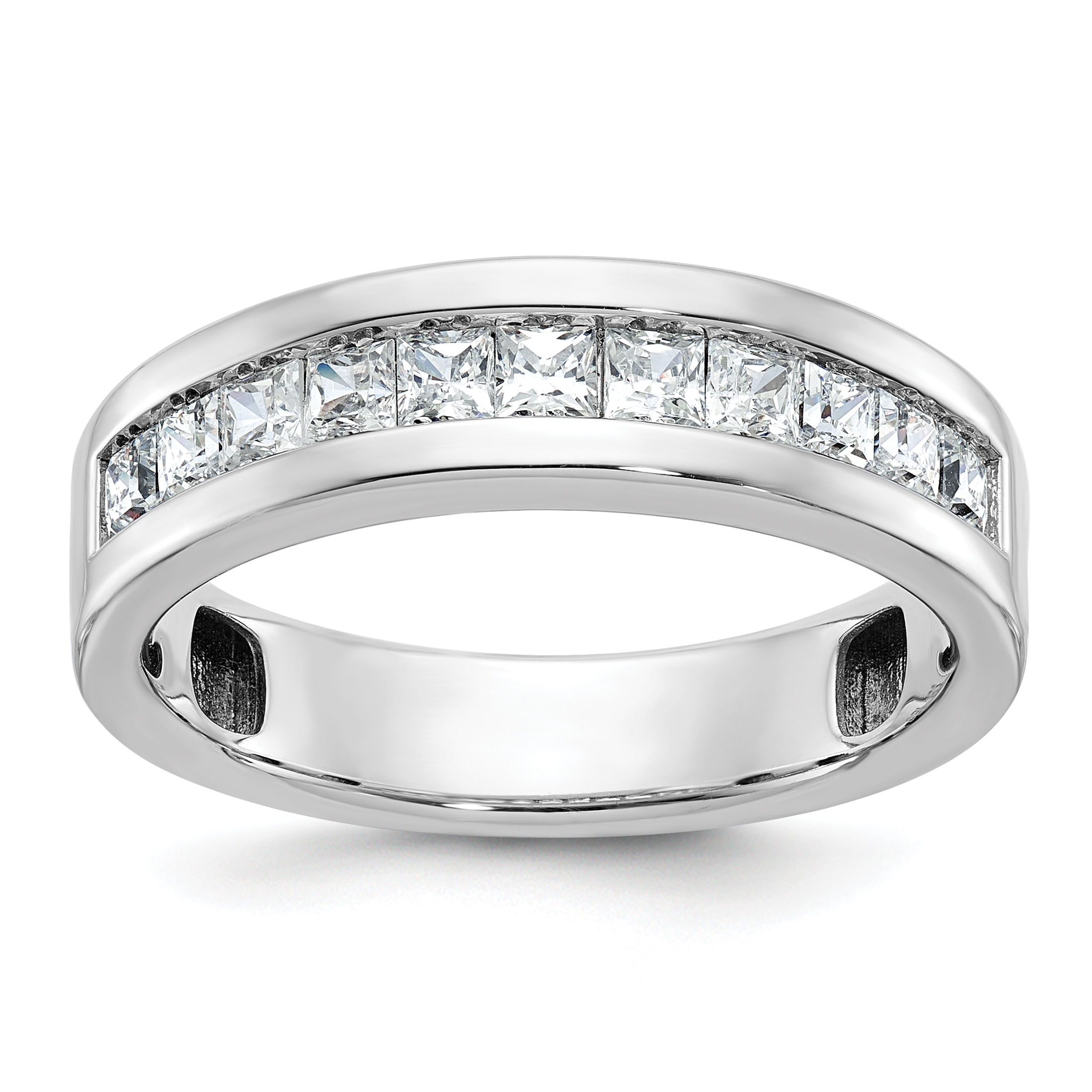 IBGoodman 14k White Gold Men's Polished Square 11-Stone 1 Carat AA Quality Diamond Ring (B64264-4WAA)