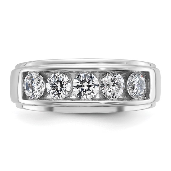 IB Goodman 14k White Gold Mens Polished and Grooved 5-Stone 1.5 Carat AA Diamond Ring