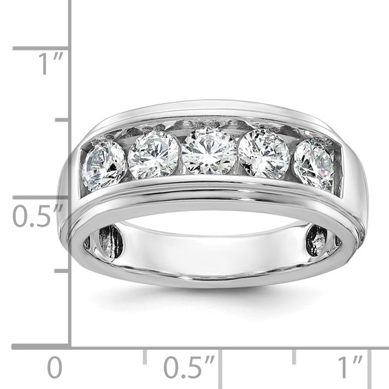 IB Goodman 14k White Gold Mens Polished and Grooved 5-Stone 1.5 Carat AA Diamond Ring