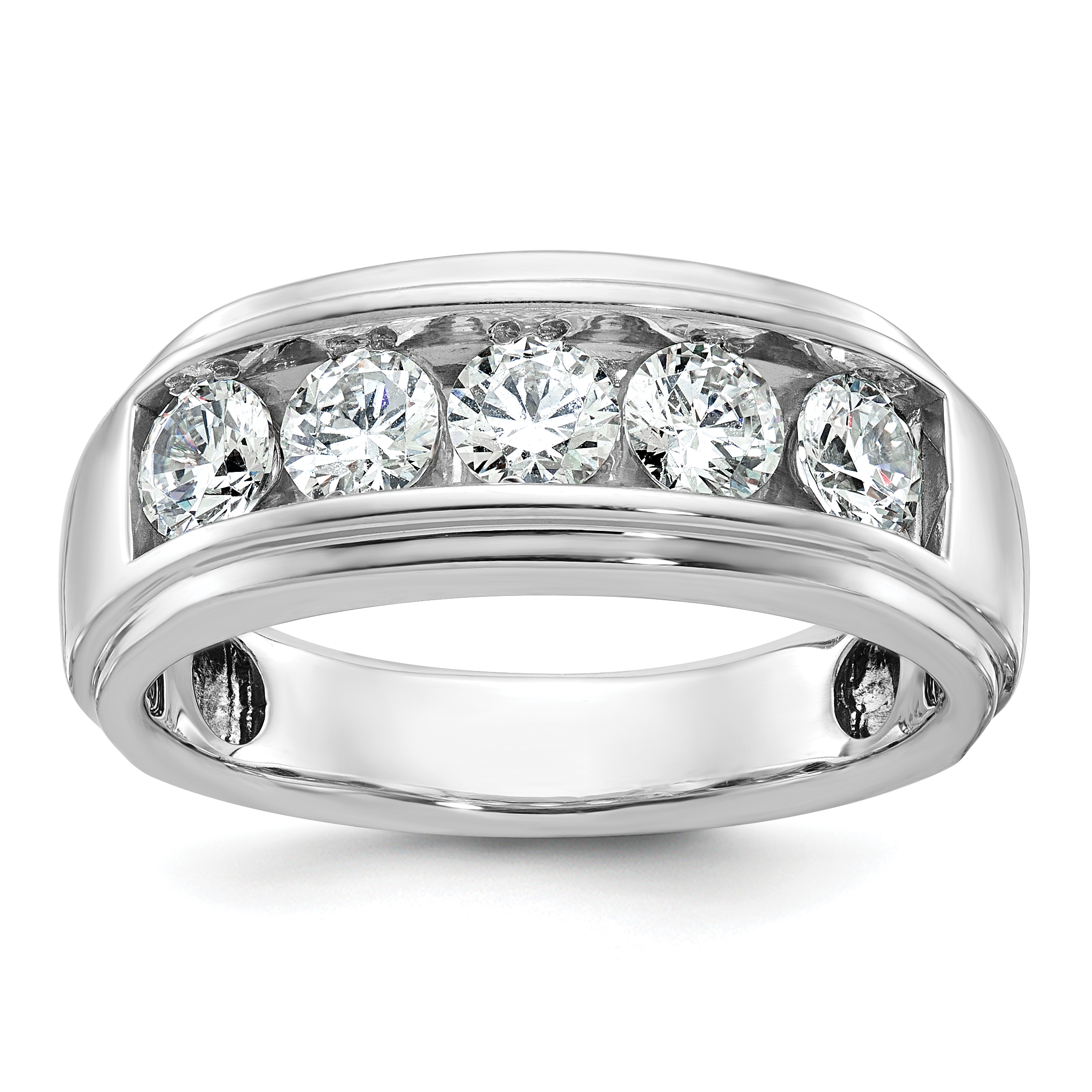 IBGoodman 14k White Gold Men's Polished and Grooved 5-Stone 1 1/5 Carat AA Quality Diamond Ring (B64279-4WAA)