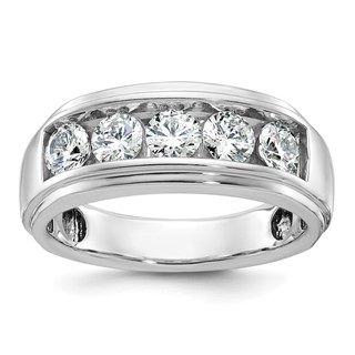 IB Goodman 14k White Gold Mens Polished and Grooved 5-Stone 1.5 Carat AA Diamond Ring