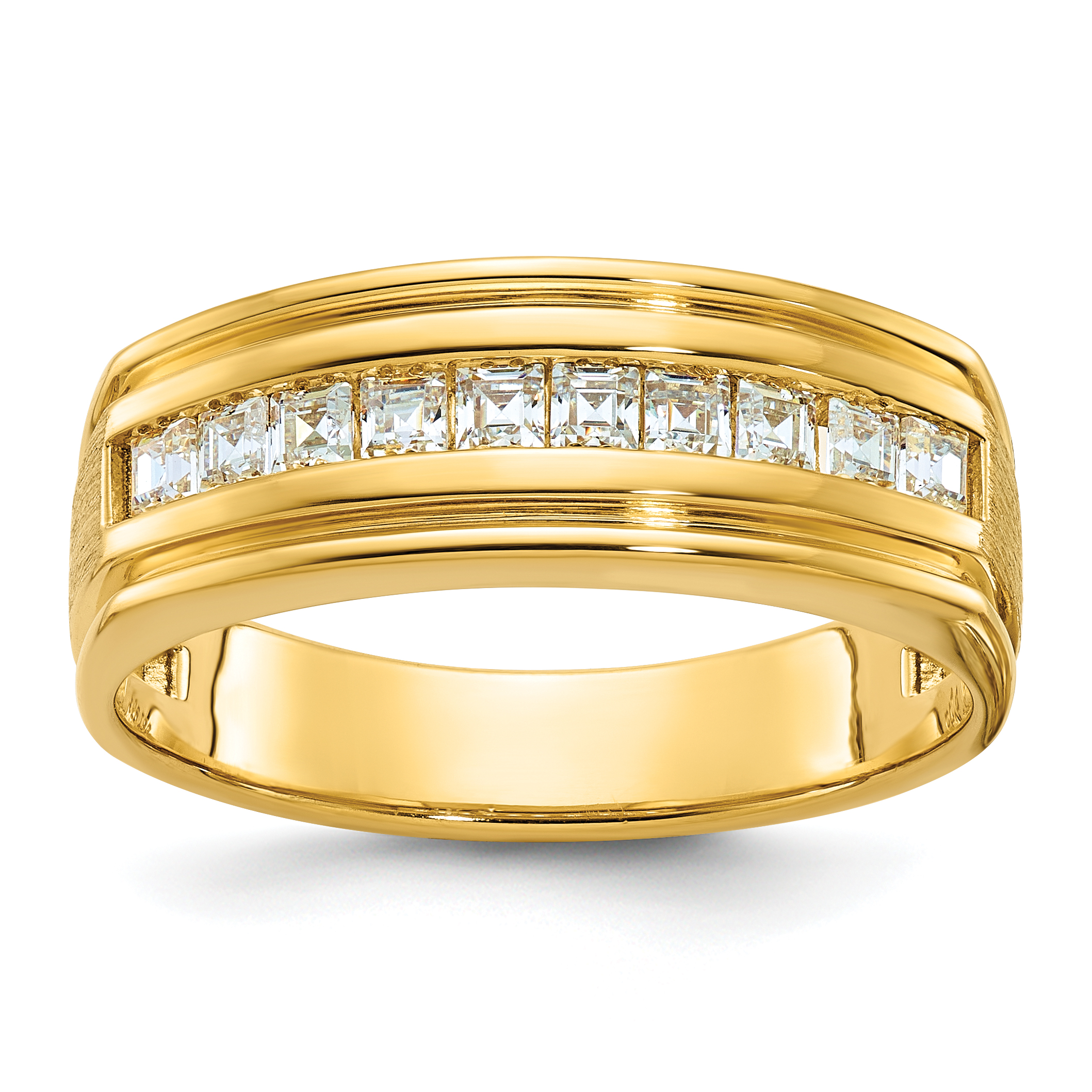 IBGoodman 14k Men's Polished and Satin Square 10-Stone 1/2 Carat AA Quality Diamond Ring (B64291-4YAA)
