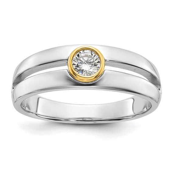 IBGoodman 14k Two-tone Men's Polished and Cut-Out Bezel Set Solitaire Ring Mounting