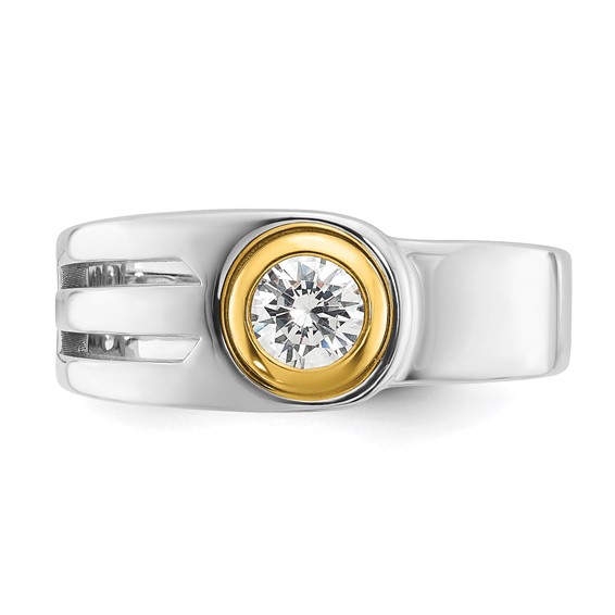 IBGoodman 14k Two-tone Men's Polished and Cut-Out Bezel Set Solitaire 1/2 Carat BB Quality Diamond Ring
