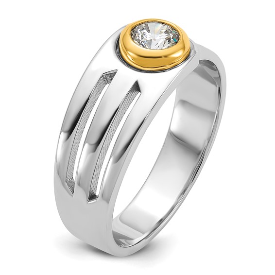 IBGoodman 14k Two-tone Men's Polished and Cut-Out Bezel Set Solitaire 1/2 Carat BB Quality Diamond Ring