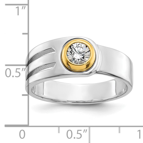IBGoodman 14k Two-tone Men's Polished and Cut-Out Bezel Set Solitaire 1/2 Carat BB Quality Diamond Ring