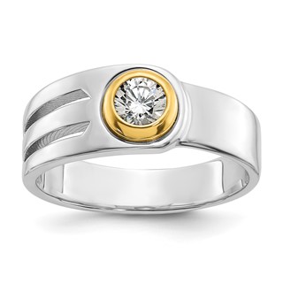 IBGoodman 14k Two-tone Men's Polished and Cut-Out Bezel Set Solitaire 1/2 Carat BB Quality Diamond Ring