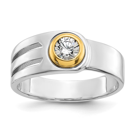 IBGoodman 14k Two-tone Men's Polished and Cut-Out Bezel Set Solitaire 1/2 Carat BB Quality Diamond Ring