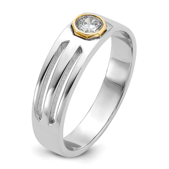 IBGoodman 14k Two-tone Men's Polished and Cut-Out Bezel Set Solitaire 1/4 Carat BB Quality Diamond Ring