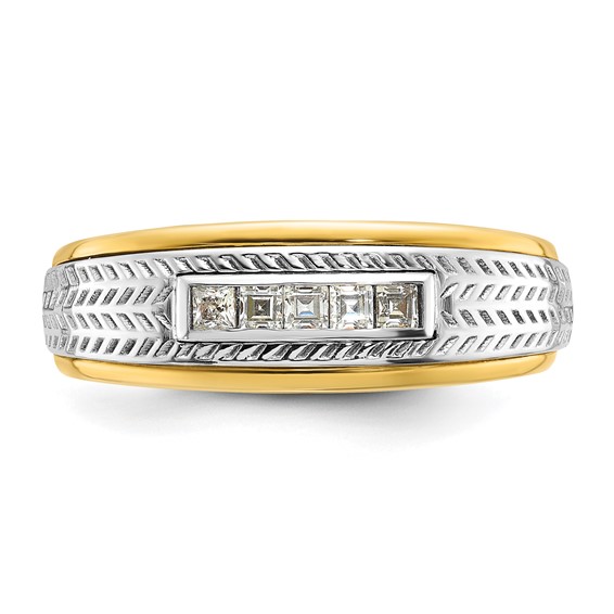 IBGoodman 14k Two-tone Men's Polished and Textured 5-Stone 1/4 Carat BB Quality Princess-cut Diamond Ring