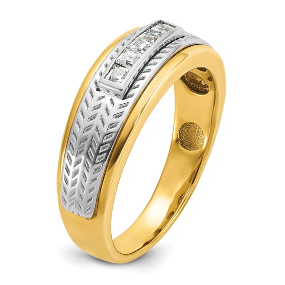 IBGoodman 14k Two-tone Men's Polished and Textured 5-Stone 1/4 Carat BB Quality Princess-cut Diamond Ring