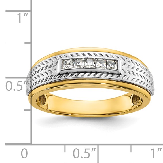 IBGoodman 14k Two-tone Men's Polished and Textured 5-Stone 1/4 Carat BB Quality Princess-cut Diamond Ring