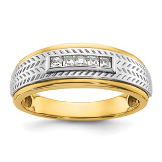 IBGoodman 14k Two-tone Men's Polished and Textured 5-Stone 1/4 Carat BB Quality Princess-cut Diamond Ring