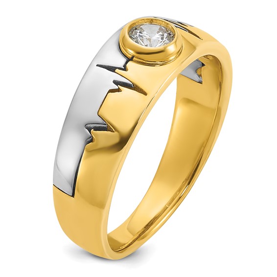 IBGoodman 14k Two-tone Men's Polished and Grooved Bezel Set 2/5 Carat BB Quality Diamond Heartbeat Ring