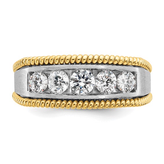 IBGoodman 14k Two-tone Men's Polished Satin and Textured 5-Stone 1 Carat AA Quality Diamond Ring