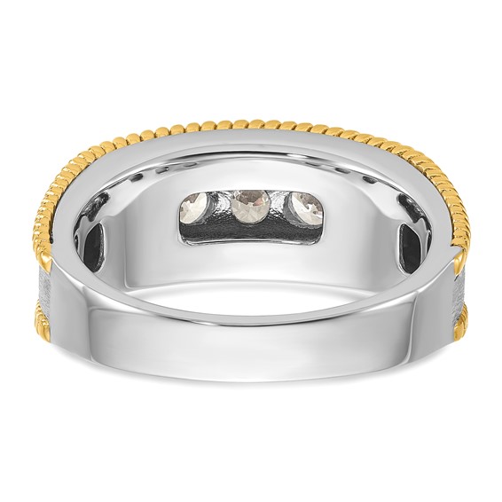 IBGoodman 14k Two-tone Men's Polished Satin and Textured 5-Stone 1 Carat AA Quality Diamond Ring