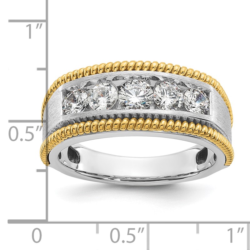 IBGoodman 14k Two-tone 1 carat Lab Grown Diamond VS/SI+ G+ Five Stone Complete Polished Satin and Textured Men's Ring
